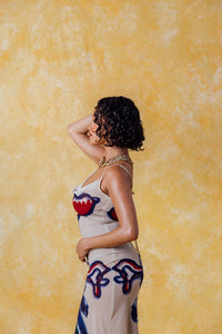 Lilla Cowl Neck Backless Silky Printed Dress