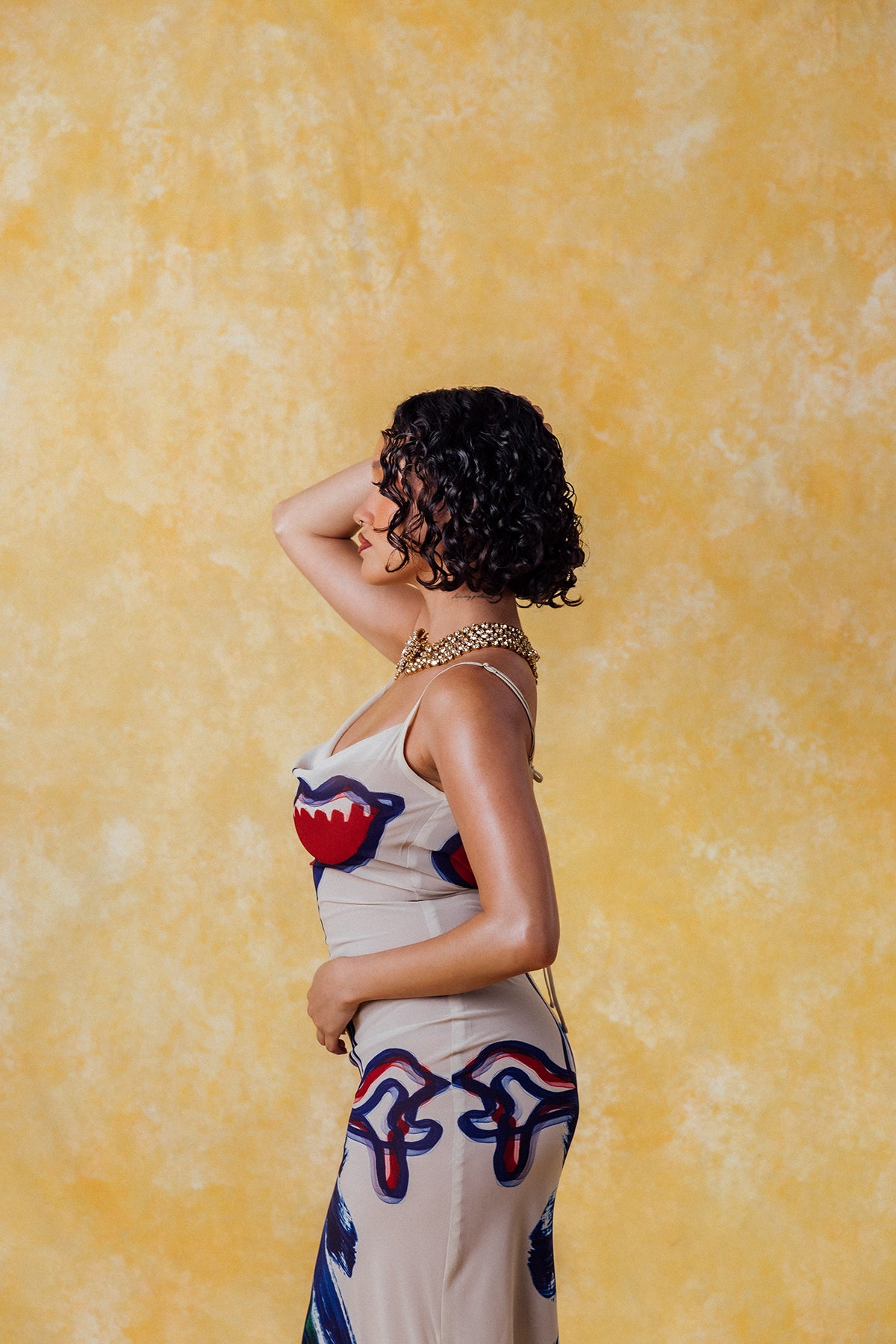 Lilla Cowl Neck Backless Silky Printed Dress