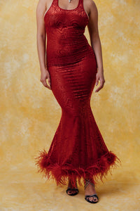 Siren Racerback Smoke Velvet Dress - Cherry