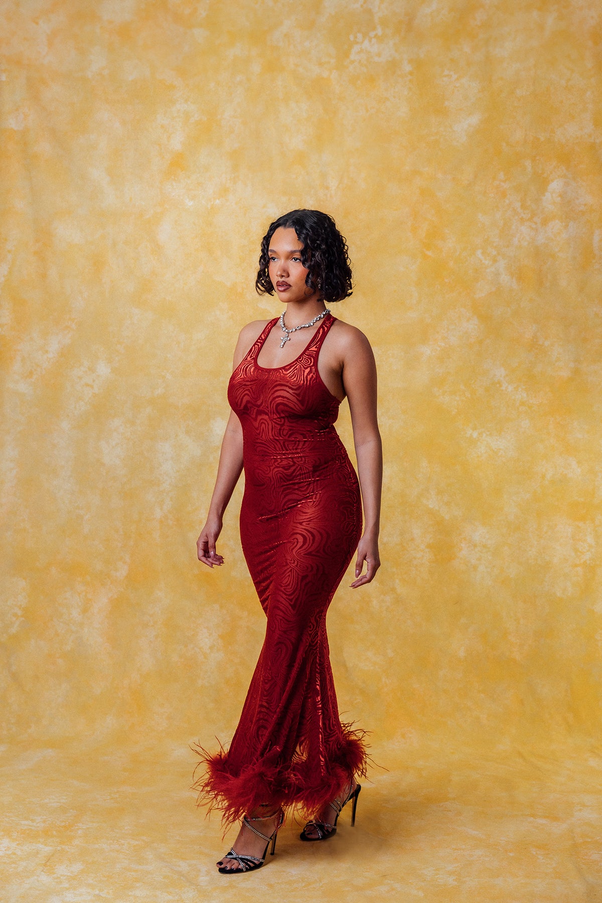 Siren Racerback Smoke Velvet Dress - Cherry