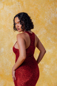 Siren Racerback Smoke Velvet Dress - Cherry