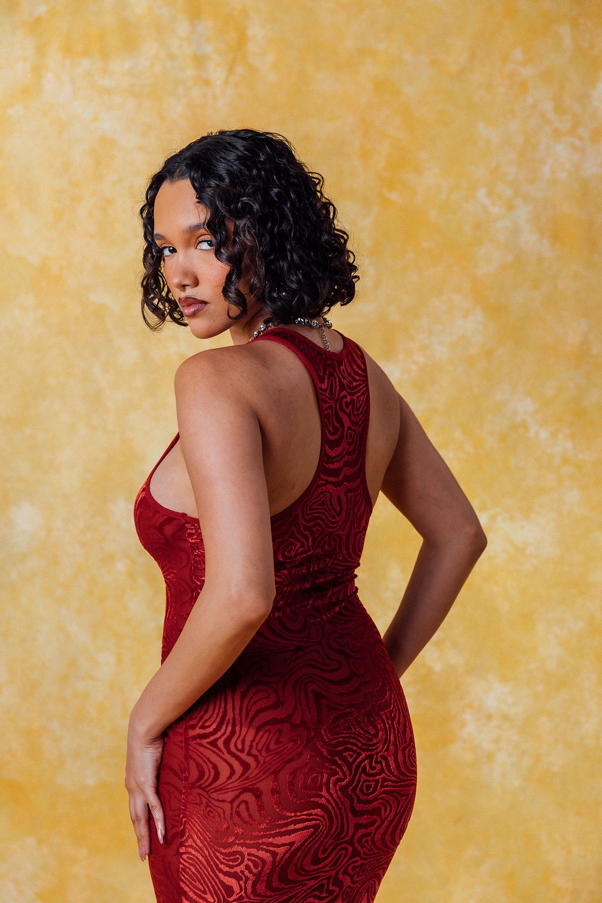 Siren Racerback Smoke Velvet Dress - Cherry