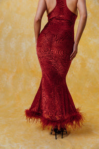 Siren Racerback Smoke Velvet Dress - Cherry