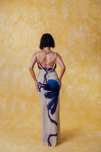 Lilla Cowl Neck Backless Silky Printed Dress