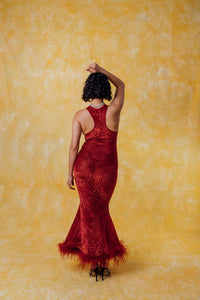 Siren Racerback Smoke Velvet Dress - Cherry