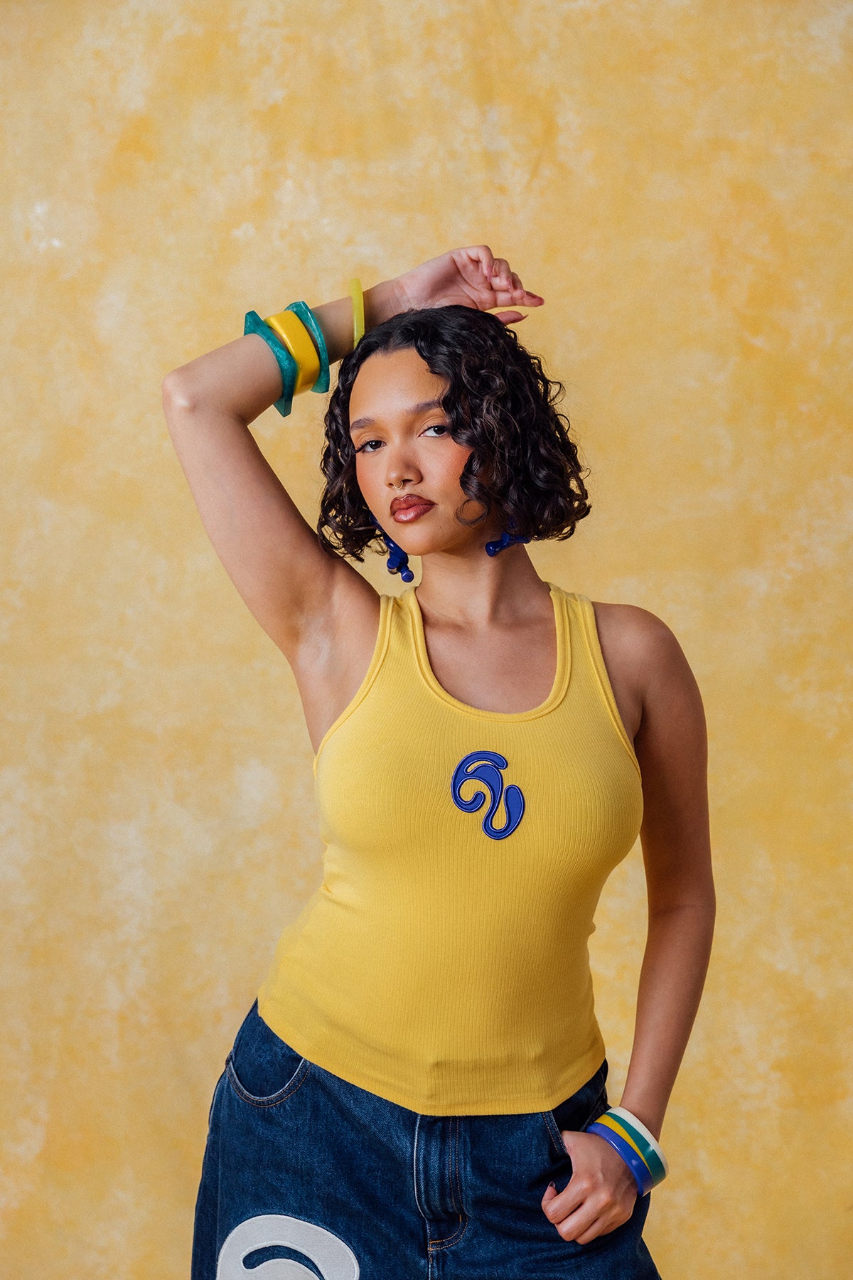 Nao Cotton Logo Embroidered Racer Back Vest Top - Yellow – Kai