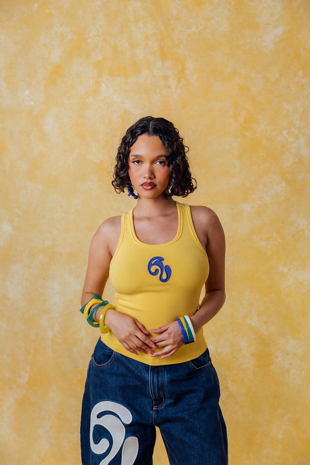 Nao Cotton Logo Embroidered Racer Back Vest Top - Yellow