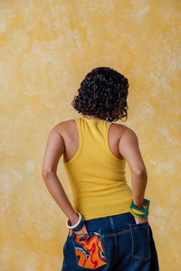 Nao Cotton Logo Embroidered Racer Back Vest Top - Yellow