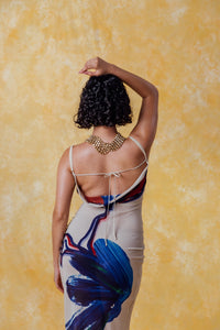 Lilla Cowl Neck Backless Silky Printed Dress