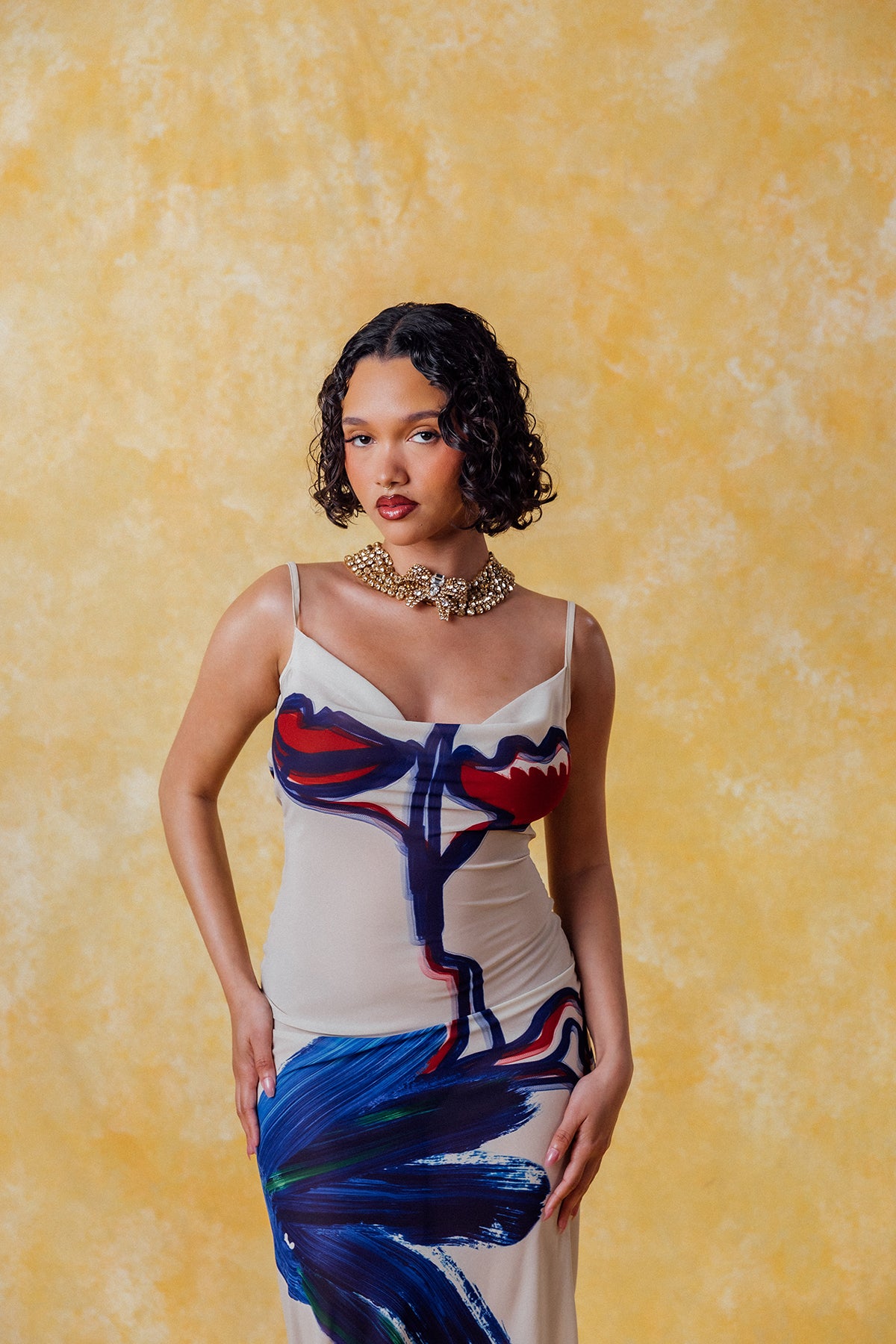 Lilla Cowl Neck Backless Silky Printed Dress