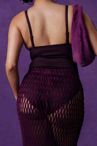 Yumi Faux Suede Laser Cut Skirt - Purple