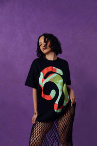 Kaili Oversized Cotton Logo Printed T-Shirt - Black