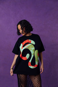 Kaili Oversized Cotton Logo Printed T-Shirt - Black