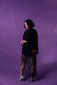 Kaili Oversized Cotton Logo Printed T-Shirt - Black