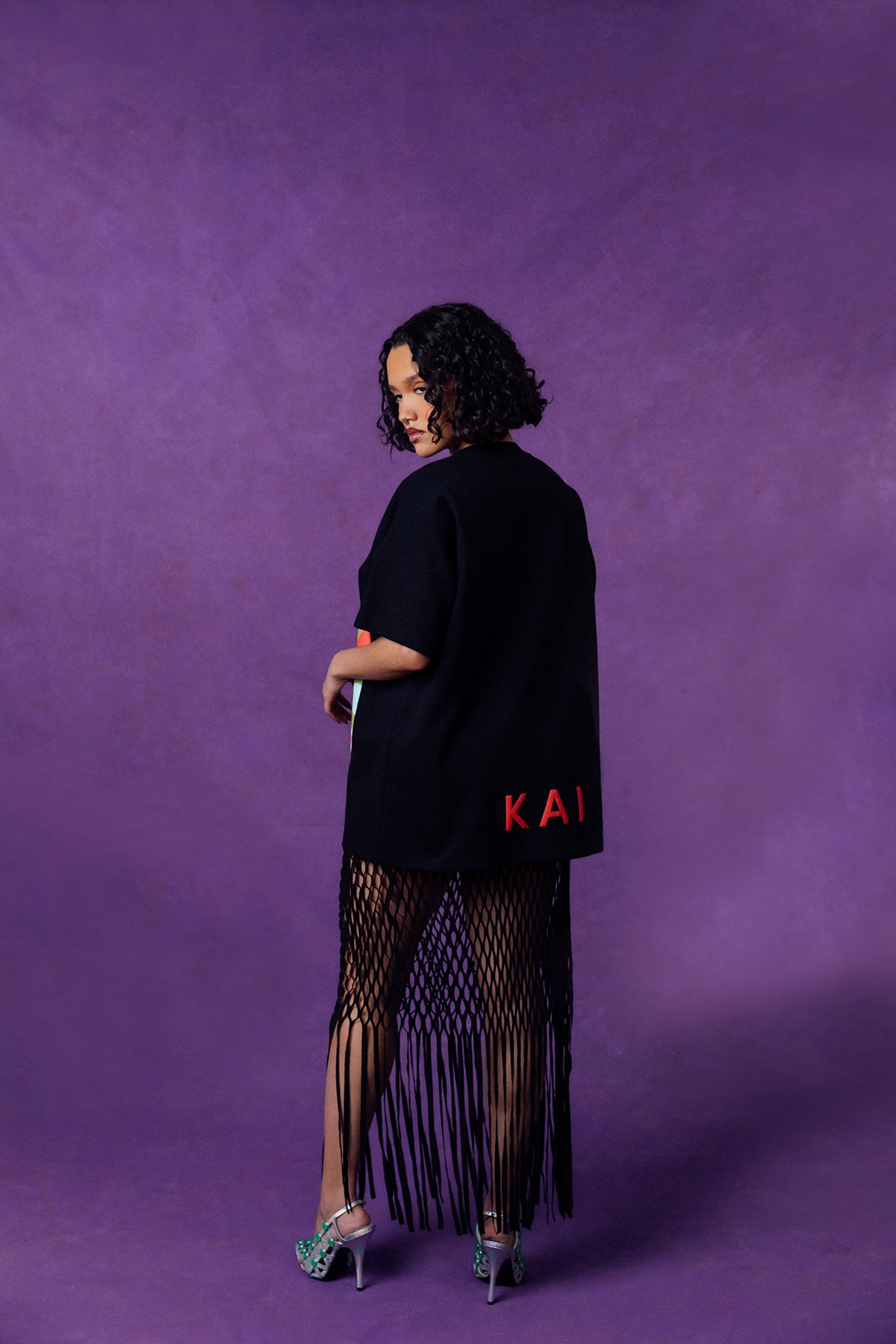 Kaili Oversized Cotton Logo Printed T-Shirt - Black