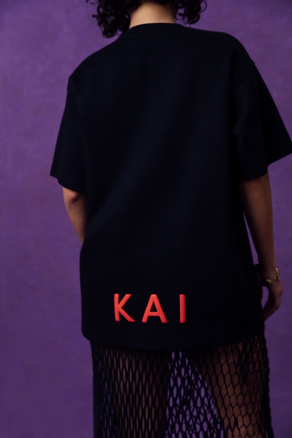 Kaili Oversized Cotton Logo Printed T-Shirt - Black