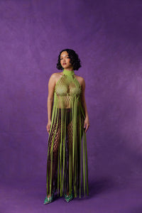 Yumi Faux Suede Laser Cut Top - Pear Green