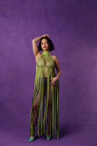 Yumi Faux Suede Laser Cut Top - Pear Green