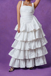 Colette Ruched Ruffle Cotton Layered Dress - White