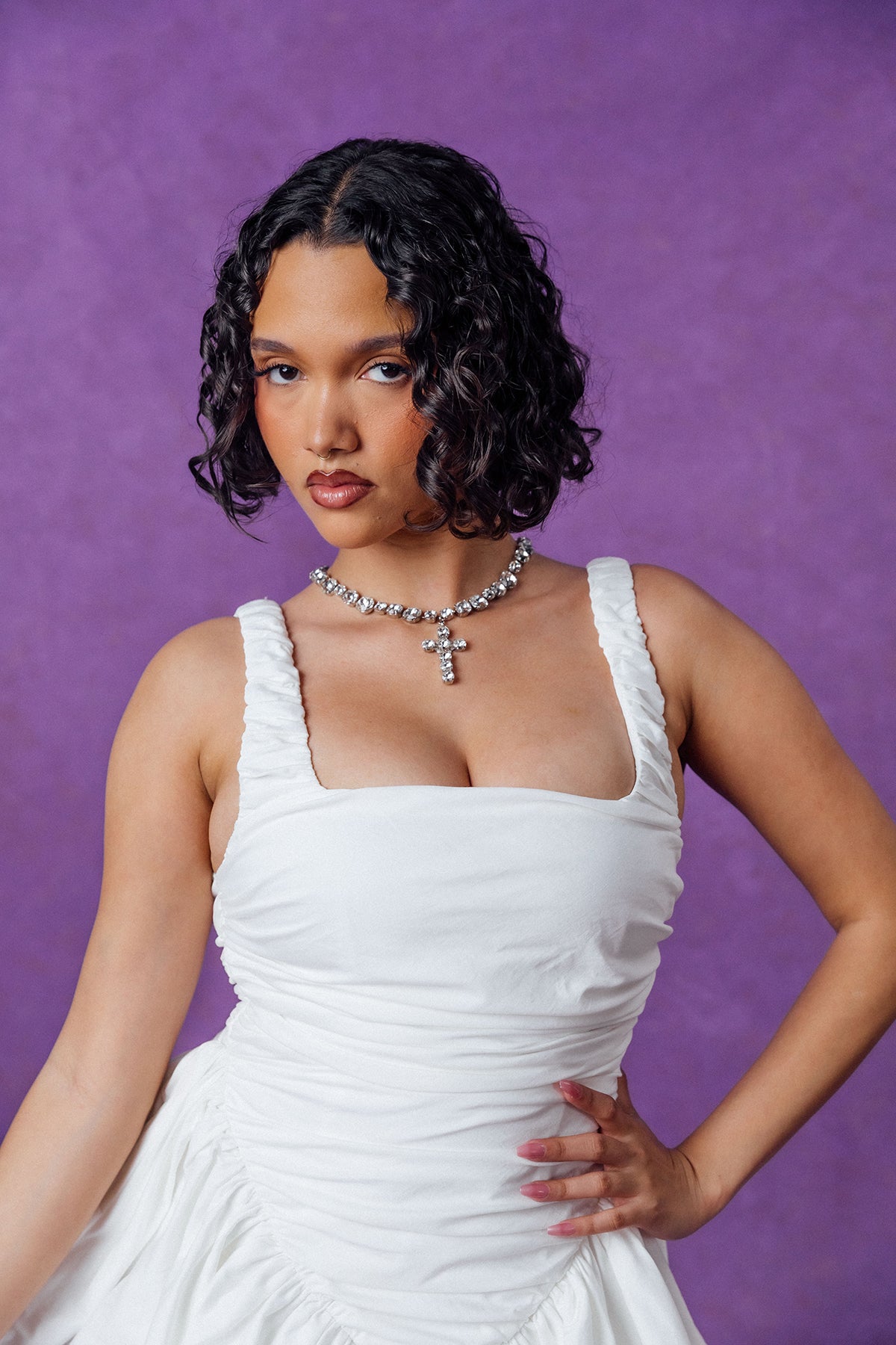 Colette Ruched Ruffle Cotton Layered Dress - White