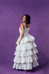 Colette Ruched Ruffle Cotton Layered Dress - White