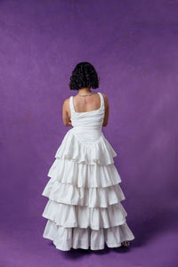 Colette Ruched Ruffle Cotton Layered Dress - White