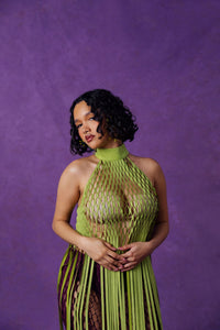 Yumi Faux Suede Laser Cut Top - Pear Green