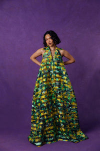 Naya Technical Organza Halter Low Back Shirt Dress - Green