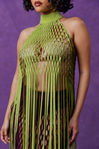 Yumi Faux Suede Laser Cut Top - Pear Green