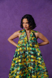 Naya Technical Organza Halter Low Back Shirt Dress - Green