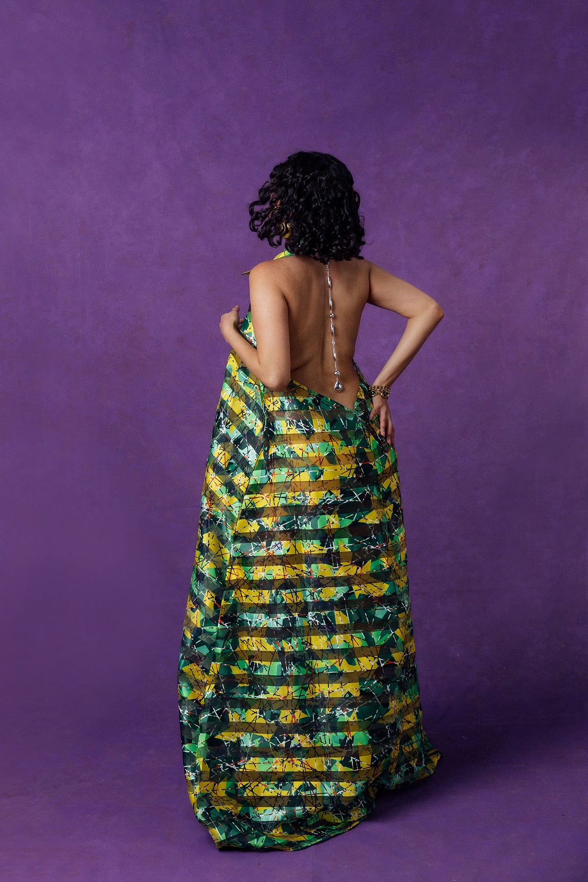 Naya Technical Organza Halter Low Back Shirt Dress - Green