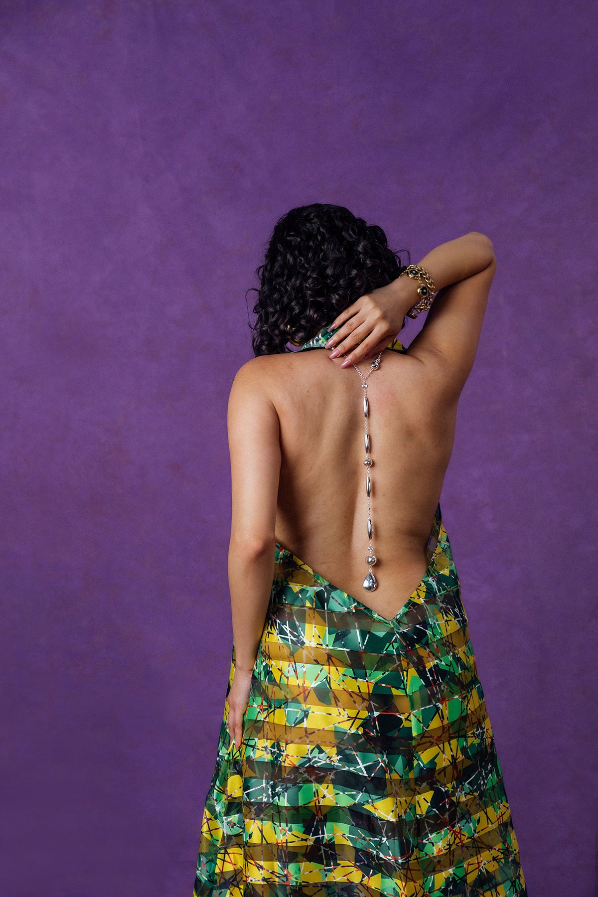 Naya Technical Organza Halter Low Back Shirt Dress - Green