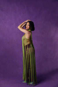 Yumi Faux Suede Laser Cut Top - Pear Green