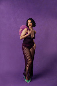 Yumi Faux Suede Laser Cut Skirt - Purple