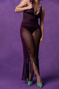 Yumi Faux Suede Laser Cut Skirt - Purple