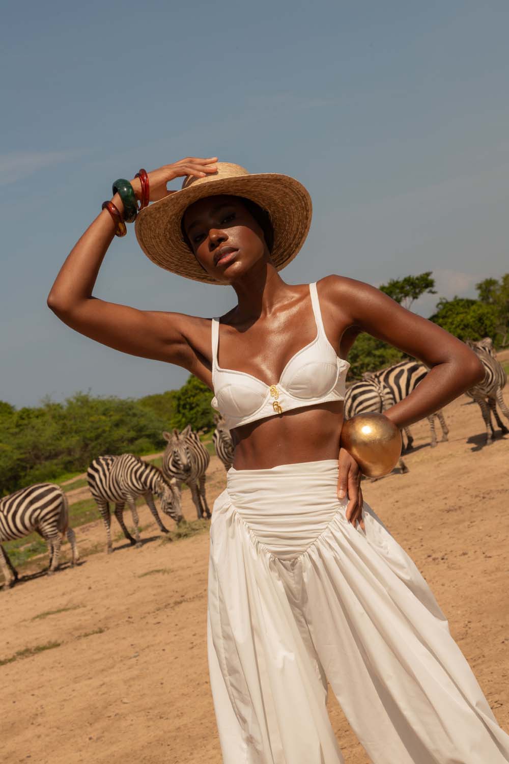 Noore Cotton Parachute Logo Embroidered Trousers - White