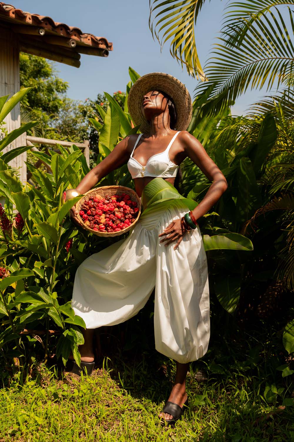 Noore Cotton Parachute Logo Embroidered Trousers - White
