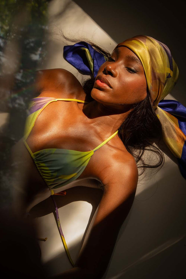 Elysia Silky Satin Scarf - Ayo Print - Yellow