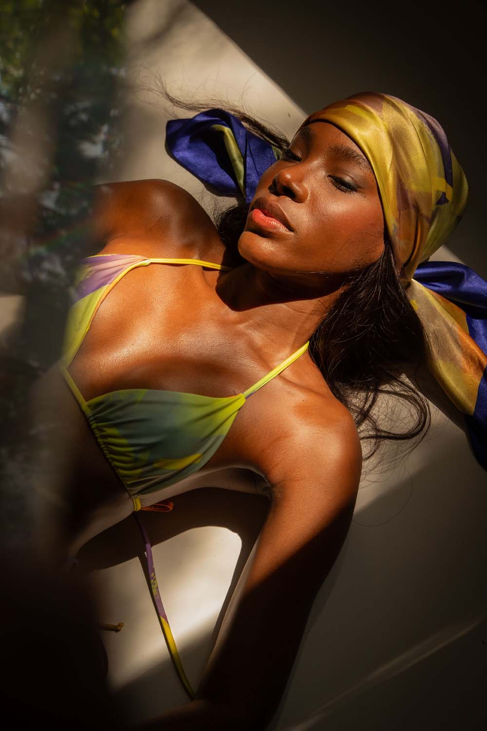 Elysia Silky Satin Scarf - Ayo Print - Yellow