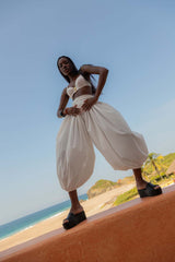 Noore Cotton Parachute Logo Embroidered Trousers - White