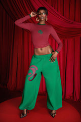 Kaia Logo Embroidered Cotton Parachute Sweatpants - Viridian