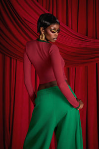 Nao Cotton Logo Embroidered Long Sleeve Top - Wine