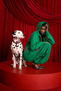 Kaia Logo Embroidered Cotton Zip Up Sweatshirt Cropped Hoodie - Viridian