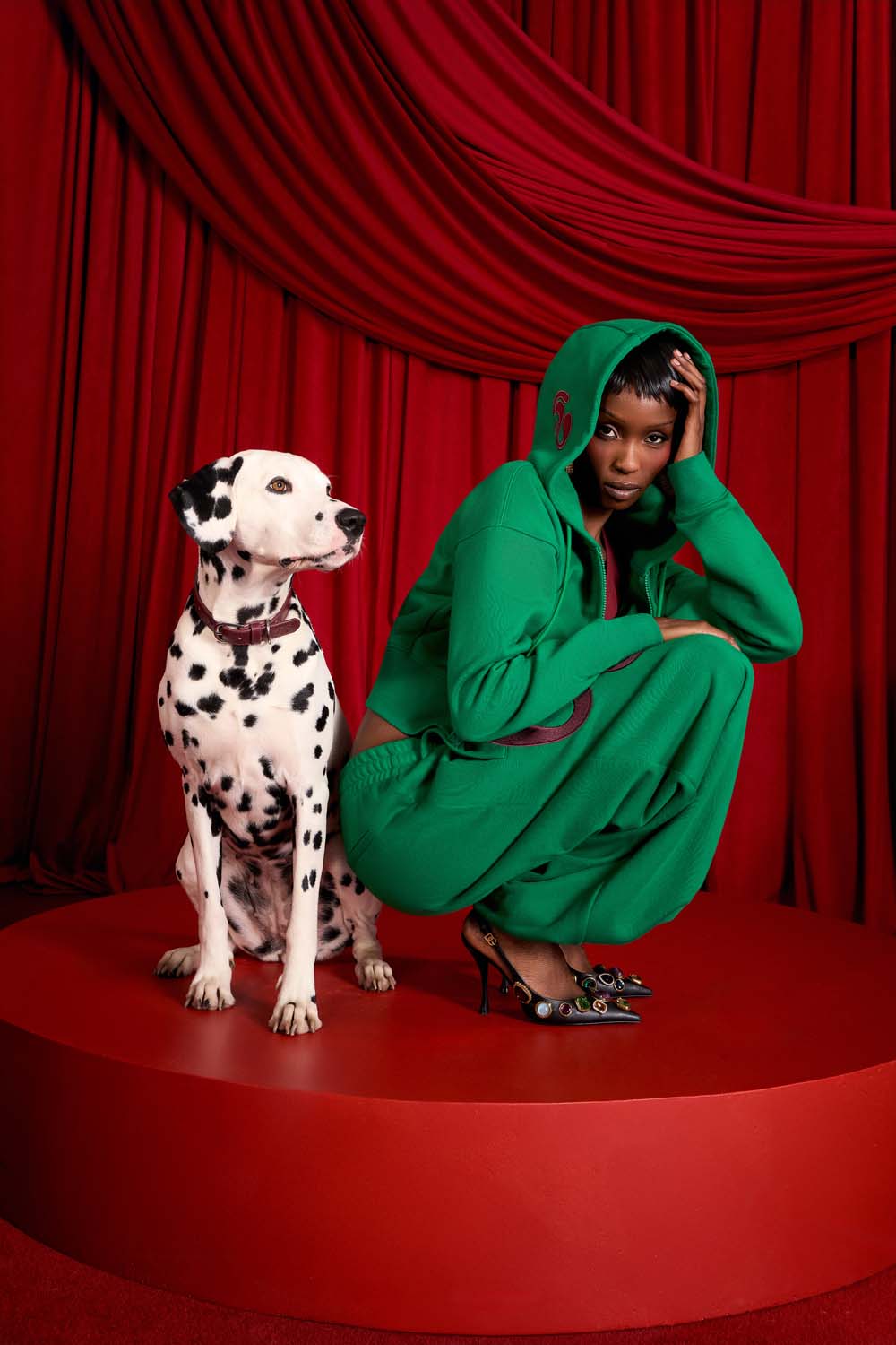 Kaia Logo Embroidered Cotton Zip Up Sweatshirt Cropped Hoodie - Viridian