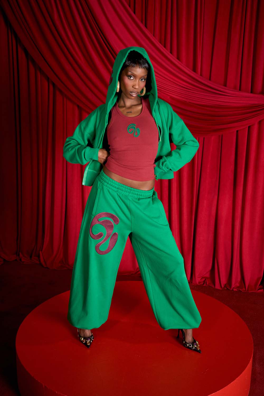 Nao Cotton Logo Embroidered Racer Back Vest Top - Wine