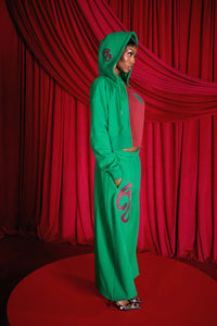 Kaia Logo Embroidered Cotton Zip Up Sweatshirt Cropped Hoodie - Viridian