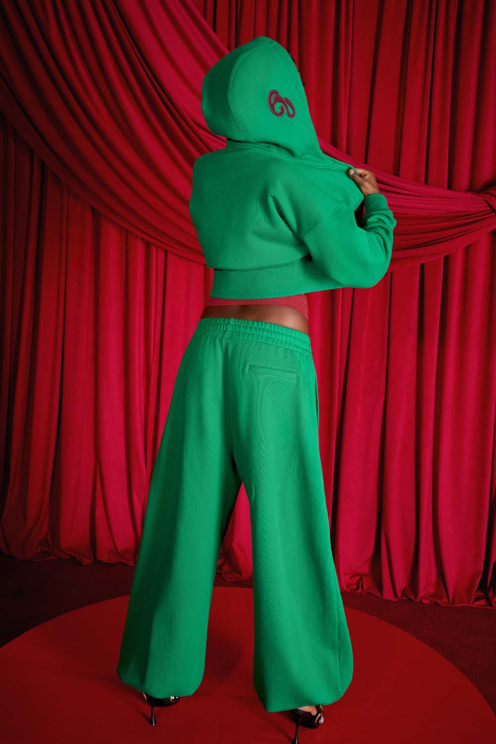 Kaia Logo Embroidered Cotton Parachute Sweatpants - Viridian