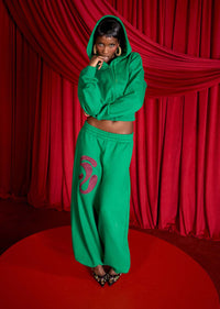 Kaia Logo Embroidered Cotton Parachute Sweatpants - Viridian