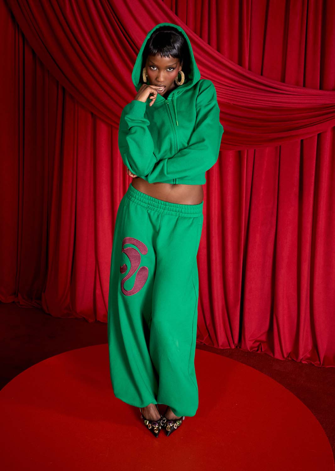 Kaia Logo Embroidered Cotton Parachute Sweatpants - Viridian