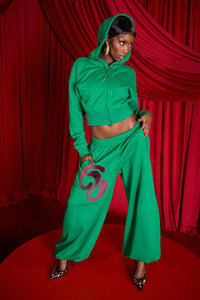 Kaia Logo Embroidered Cotton Parachute Sweatpants - Viridian